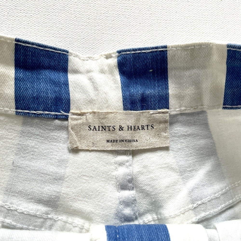 Saints & Hearts Striped Denim Shorts Women's 10 Blue White Distressed Cutoff - Picture 3 of 6